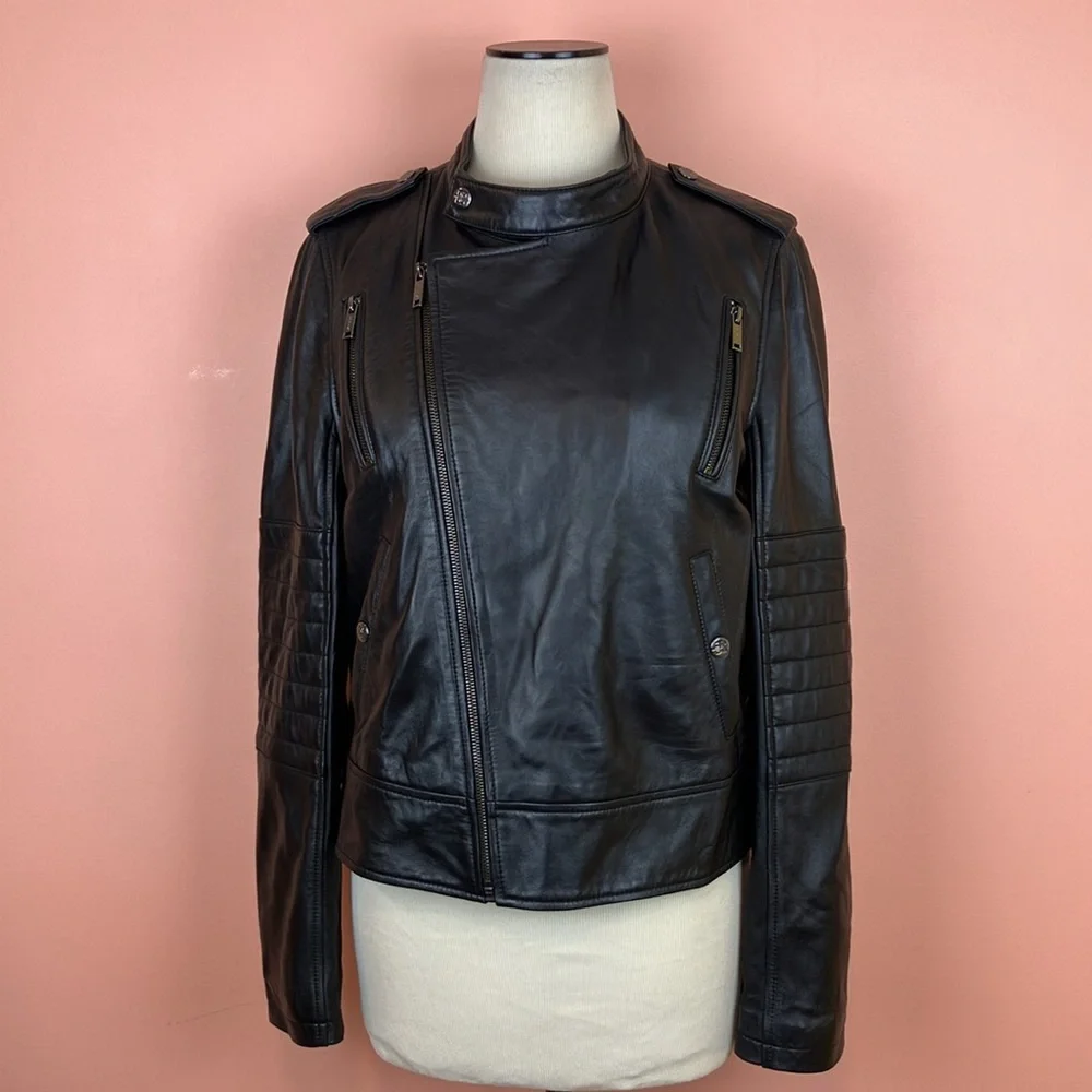 Bolvaint Adelais Lamb Leather Moto Jacket Black Buttery Soft Women's XL
